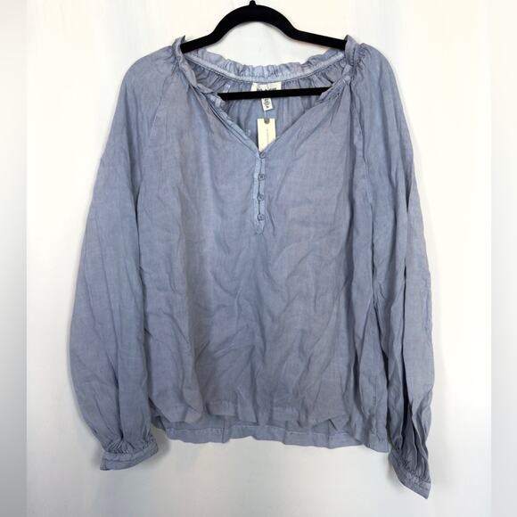 Anthropologie Cloth & Stone Long-Sleeve Raglan Blouse Sky Blue Size XL NWT - Picture 4 of 10
